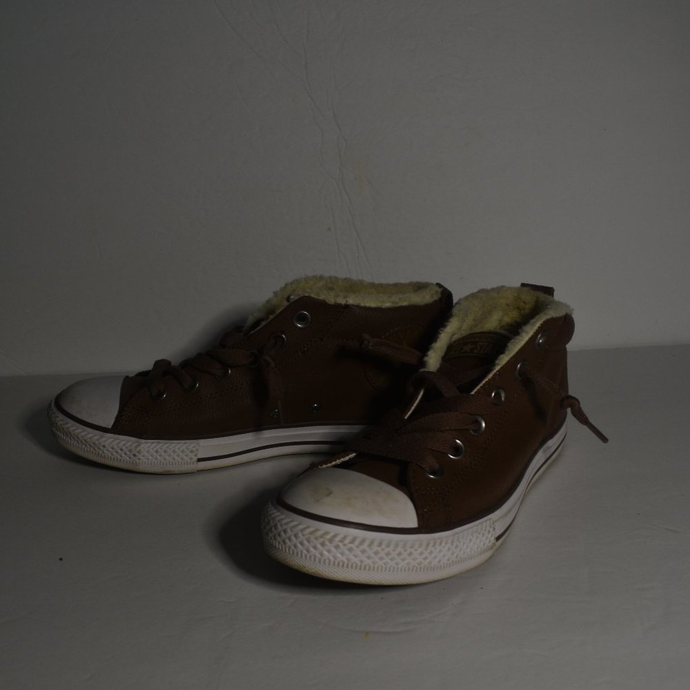 Converse Brown Sherpa Lined Leather Mid Tops Women's Size 5